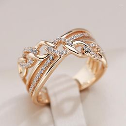 Cluster Rings Kinel 585 Rose Gold Colour Natural Zircon Big For Women Unique Cross Ring Fashion Modern Wedding Party Daily Jewellery