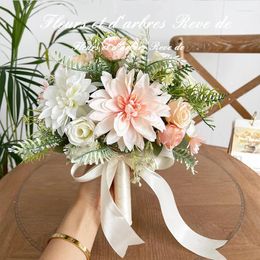 Wedding Flowers White Pink Artificial Silk For Home Bouquet Decor Bedroom Centerpiece Table Arrange Bride Holding Fake