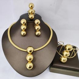 Necklace Earrings Set African Jewelry For Women Fashion Gold Plated Choker Rings Moroccan Dubai Bridal Wedding Gifts