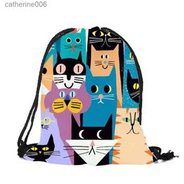 Backpacks Floral Cat Print Drawstring Bag Boys Girls Storage Bags Teenager Casual GYM Sport Travelling Backpack Kids Bookbag GiftL231108