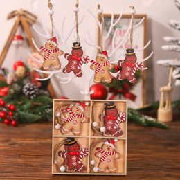 12pcs/set wooden Gingerbread Man Ornaments with gift box Assorted Gingerbread Figurines for Christmas Tree Hanging Decorations