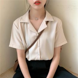 Women's Blouses Shirts For Women Tops And Blouse Summer Korean Style Loose Short Sleeved Chiffon V-neck Green White Black Apricot Solid 2631