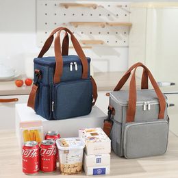 Storage Bags Portable Lunch Bag Waterproof Tote Cooler Double Layer Handbag Insulated Thermal For Office Worker Food Bento Pouch