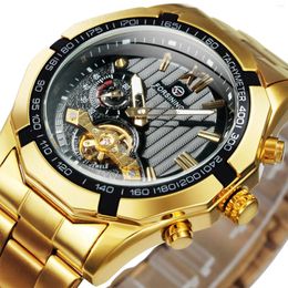 Wristwatches Forsining Military Mens Mechanical Gold Tourbillon Sskeleton Automatic Watch For Men Luxury Steel Strap Luminous