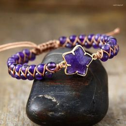 Strand Healing Crystal Amethysts Rose Quartz Beads Bohemia Handmade Friendship Slide Woven Bracelet Spiritual Jewelry Dropship