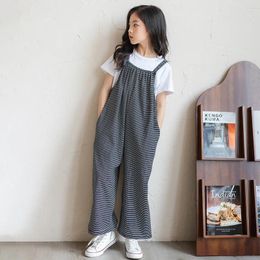 Clothing Sets 8 10 Years Girls Summer Outfits Striped Jumpsuits White T-shirt Fashion Casual Teenage Set