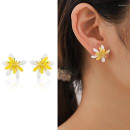 Stud Earrings Metal Flower Female Korean Cute Gift Delicate Plumeria Ear Jewelry