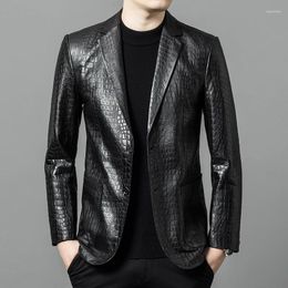 Men's Suits Gentleman Premium Sheepskin Blazers For Men Slim Leather Jacket Winter High Quality Business Casual Oversize 5XL Terno Masculino