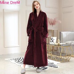 Women's Sleepwear Long Flannel Bathrobe Women Winter Plaid Warm Bath Robe Cosy Kimono Robes Dressing Gown Men Night For246T