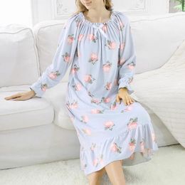 Women's Sleepwear Nightgowns For Women Fleece Long Sleeve KniFloral Warm Thick Nightdress Winter Soft Homewear Nightwear Sleeping