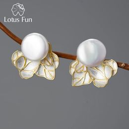 Stud Fun Unusual Vintage Natural Baroque Pearl Leaves Stud Earrings for Women Real 925 Sterling Silver Original Fashion Jewellery 231108