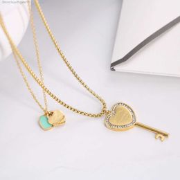 Pendant Necklaces Fashion Designer Tiffa Thome Necklace Top French Elegant Classic Blue Oil Dropping Heart Sticky Diamond Key Double Layer Titanium Steel Nec 0ym8