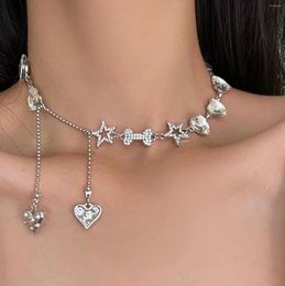 Choker Elegant Exquisite Love Heart Charms Tassel Necklace For Women Sweet Cool Shiny Rhinestone Star Bone Chain Korean Jewelry