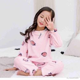 Pyjamas Children's Flannel Pyjamas Sets Homewear Suit for Boys Girls 2022 Autumn Winter Warm Plus Velvet Sleepwear Pijama Night Clothes R231108