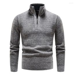 Men's Sweaters Men Autumn And Winter Fashion Half-turtleneck Pullover Knit Sweater Solid Color Zipper Fleece Thicken Long-sleeved Top