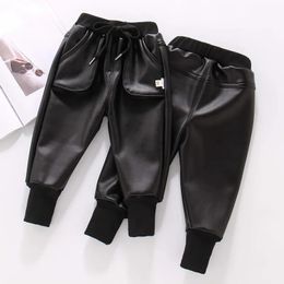 Trousers Boys PU Faux Leather Pants Kids Winter Fleece Black Imitation Leather Pants For Boy Teenage Children Warm Kids Leather Trousers 231108