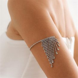 Bangle Rhinestone Open Adjustable Tassel Chain Upper Arm Bracelet Wedding Jewellery For Women Crystal Cuff Armband