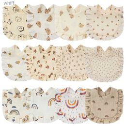 Bibs Burp Cloths Korean Style Bibs Baby Feeding Drool Bib Ruffle Floral Infants Saliva Towel Soft Cotton Burp Cloth For Newborn Toddler Kids BibsL231108