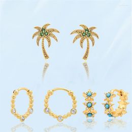 Stud Earrings Korean Fashion For Women Luxury Golden Coconut Tree Ear Studs Girl Fine Crystal Piercing Stars Round Small Hoop Earring
