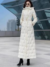 Women's Trench Coats 2023 Winter Long Jacket Hooded Parka With A Belt Female Embroidery Quilted Coat Windproof Outwear