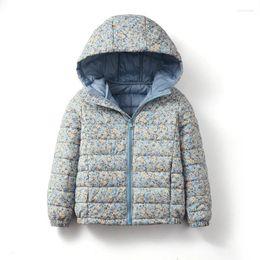 Down Coat 4-18Yrs Children Autumn Winter And Outerwear Big Girls Boys Light-weight Jackets Hooed Zipper Floral Plaid Print Clothing