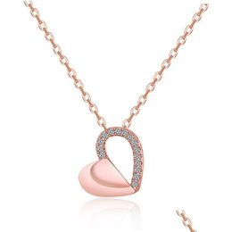 Pendant Necklaces Summer Style Rose Gold Color Crystal Double Heart Luxury Jewelry Love Valentines Day Wedding Jewe Dhu6X