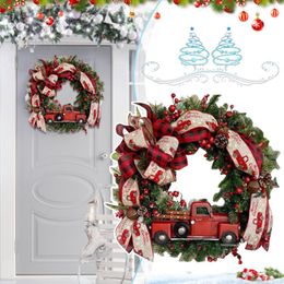 Decorative Flowers & Wreaths Red Truck Christmas Wreath Window Front Door Decoration Wall Hanging For Props Party Home Room