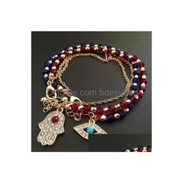 Charm Bracelets Glod Evil Eye Charm Bracelet Red And Blue Beads With Hamsa Hand Turkish Kabh Of Fatima Drop Delivery Jewelry Bracelets Dhblx