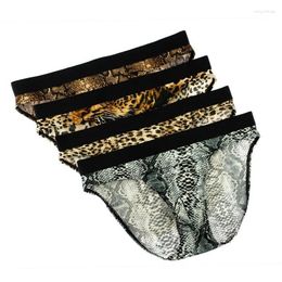 Underpants 4PCS Men's Briefs Underwear Printed Triangle Panties Leopard Snake Tiger Sexy Low-waist