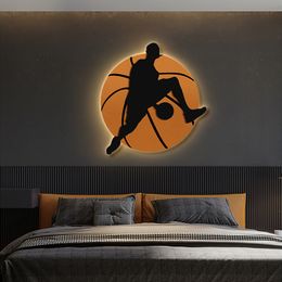 New modern and minimalist bedroom bedside decoration painting, boys and children's room hanging painting, basketball LED light painting, hallway mural