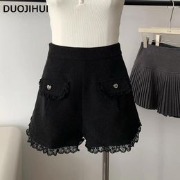 Women's Shorts DUOJIHUI Chic Lace High Waist Slim Female Classic Irregular Loose Fashion Button Simple Solid Colour Autumn Short