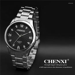 Wristwatches Fashion Rhinestone Rome Time Scale Men's Wristwatch Full Steel Analogue Quartz Business Man Watch Men Casual Watches Chenxi