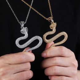 Hip Hop Animal Snake Pendant Necklace 4mm Tennis Chain Gold Silver Color Bling Cubic Zircon Men Necklace Jewelry236v