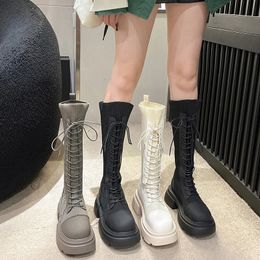 Boots Winter Platform Women Long Boot Fashion Lace Up Ladies Knee-High Boots Shoes Female Elegant Thick Bottom Footwear 231108