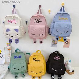 Backpacks Custom Embroidery Cute Cat Backpack Children Travel Shoulder Bags Personalised Name Birthday Gifts Schoolbag Girls Boys BackpackL231108