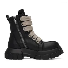 Boots 2023 Autumn And Winter Personalized Thick Sole Mid-tube Lace-up Motorcycle Leisure Leather Men's