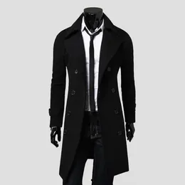 Men's Trench Coats Long Coat Outwear Men Turndown Collar Windproof Thick Jacket Stylish Warm Pure Colour For Office