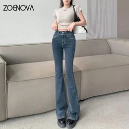 Women's Jeans ZOENOVA Women's High Waist Slim Summer Dress Blue Gray More Than A Pocket Horseshoe Vintage Full Length Trousers Slim Jeans 231108