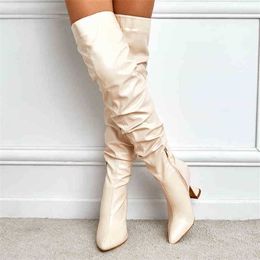 Boots Winter new long boots Women's thin heels pointed heads white high knee slim legs wine cup heel women 220830