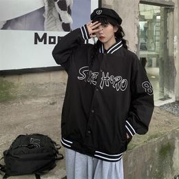 Women's Jackets Harajuku Style American Baseball Uniform Bomber Coat Vintage Cardigan Couple Top Men's And Casual Letter