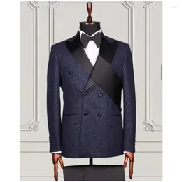 Men's Suits Latest Design With Black Chest Blet Double Breasted Costume Homme Slim Fit Wedding Groom Tailored 2 Pcs Jacket Pant