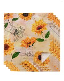 Table Napkin 4pcs Sunflower Yellow Lines Retro Square 50cm Party Wedding Decoration Cloth Kitchen Dinner Serving Napkins