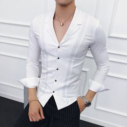 Men's Casual Shirts Men's high-quality spring long sleeved shirt/Men's V-neck ultra-thin fitting casual business dress shirt Plus size S-4XL 230408