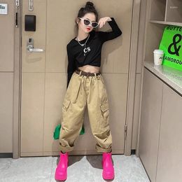 Clothing Sets Spring Costumes For Girls Fashion Casual Letter Print T-shirt Cargo Pants 2pcs Children's Teens 4-14 Yrs