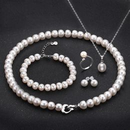 Wedding Jewelry Sets Fashion Wedding Pearl Jewelry Set Natural Freshwater Pearl Necklace Earrings 925 Sterling Silver Jewelry Set For Women 231108
