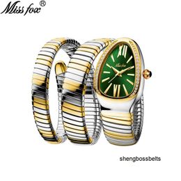 MISSFOX Advanced Fashion INS Personalised Snake shaped Quartz Watch Wrapped Three Loop Bracelet Women's Watch