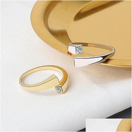 Band Rings Korean Delicate Square Cubic Zircon Ring For Women Girls Micro Paved Open Adjustable Fashion Jewellery Gifts Drop Deli Dhaof