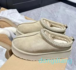 Braid Slippers Mustard Seed Slides Flat Platform Wool Blend Winter Leisure Slides Snow Fur Warm Wear Boot