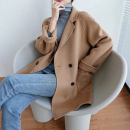 Women's Wool Blends Naizaiga 100 Wool Women's double-sided woolen coat Loose Suit style Camel Black Girl Overcoat Mother Coat KSDR10 231108