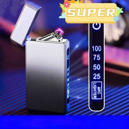 Lighters 2023 New Double Arc Plasma Lighter with Digital Display Rechargeable Flameless Windproof Gift for Men